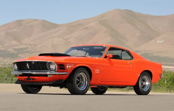 Picture the sky, mountains, orange, Mustang, Ford, Ford, Mustang, muscle car