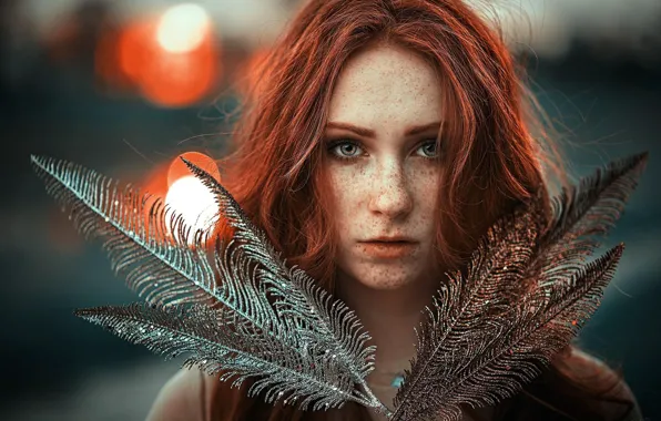 Picture look, branches, face, portrait, freckles, red, redhead, freckled