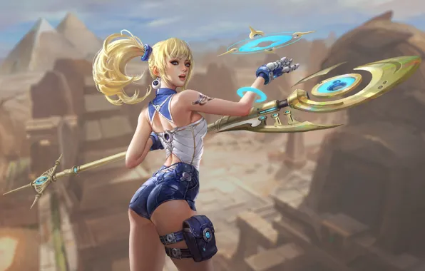 Girl, Blonde, Style, Girl, Fantasy, Fighter, Staff, Beauty