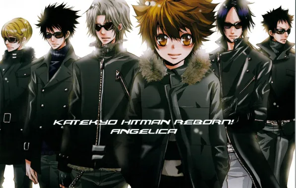 Guys, mafia, katekyo Hitman reborn, reborn, sunglasses, tsunayoshi sawada, mukuro rokudo, hayato gakudera