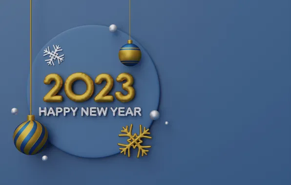 Balls, snowflakes, the inscription, round, yellow, figures, New year, disk