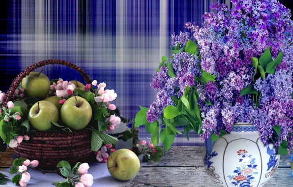 Picture apples, still life, lilac