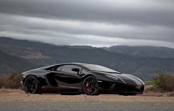 Lamborghini, car, black, Aventador, Lamborghini-Aventador-passenger-side
