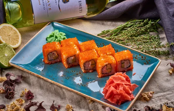 Wine, rolls, ginger