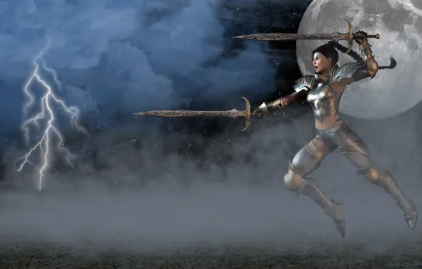 Picture woman, warrior, swords