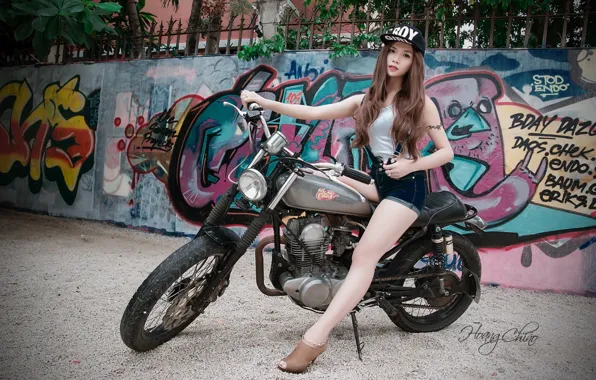 Girl, motorcycle, Asian