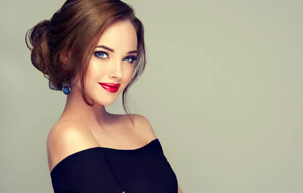 Girl, smile, makeup, hairstyle, blue eyes, shoulders, Sofia Zhuravets'