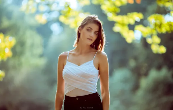 Picture look, the sun, nature, pose, background, model, portrait, jeans