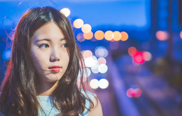 Summer, look, girl, the city, lights, street, model, portrait