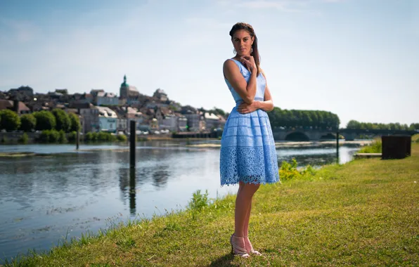 Girl, shore, river, dress, Chloe