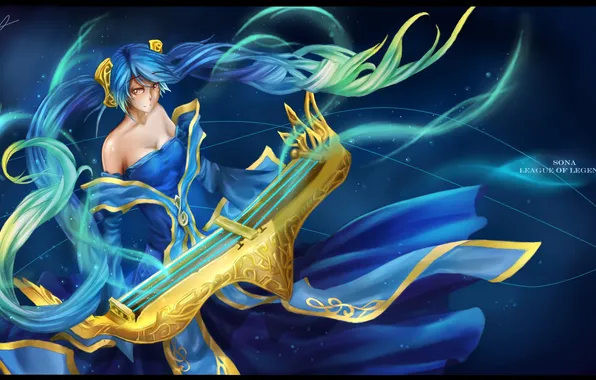 Girl, hair, dress, League of Legends, sona