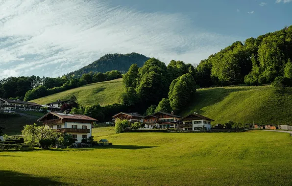 House, trees, nature, Germany, hills, village, building