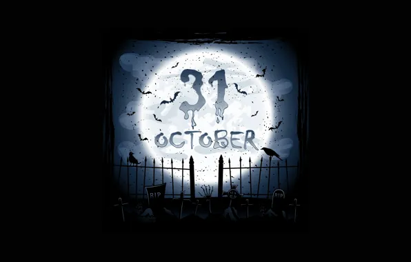 Picture October, cemetery, crows, horror, horror, creepy, creepy, full moon