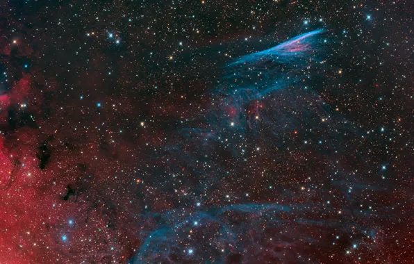Sails, emission nebula, Pencil Nebula, in the constellation