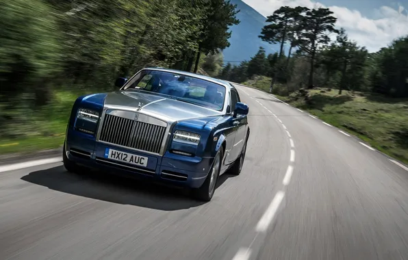 Picture Road, Blue, Rolls-Royce, Phantom, Machine, Coupe, the front, Suite