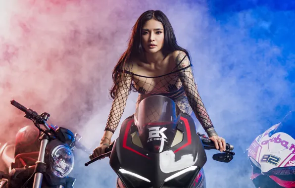 Girl, pose, motorcycle