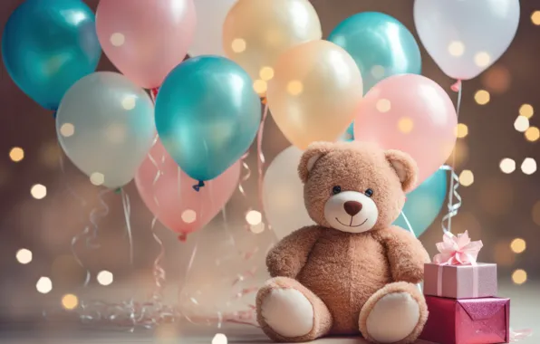 Balls, lights, balloons, background, holiday, gift, balls, toy