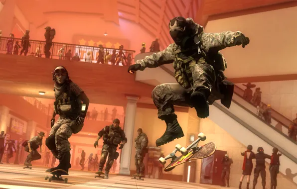 Soldiers, Board, skate, the trick, skateboard, Kickflip