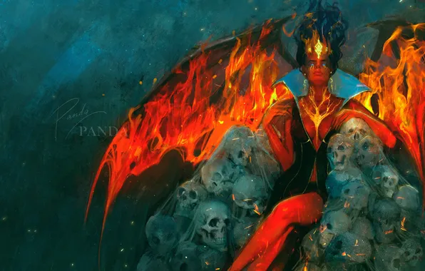 Girl, fire, the demon, skull, from panda, by panda