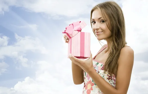 Picture girl, smile, holiday, gift