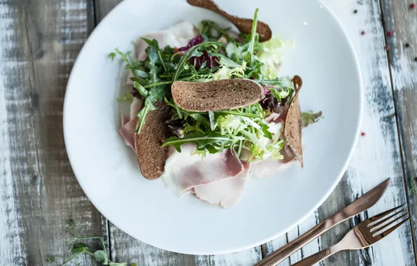 Greens, Salad, Bread, Bacon