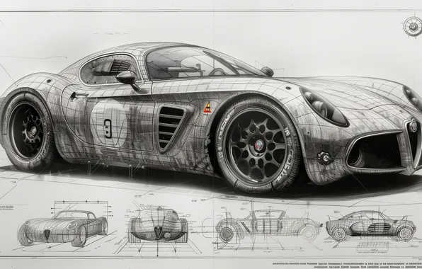 Car, design, black & white, drawing, black and white, cars, design, sketch