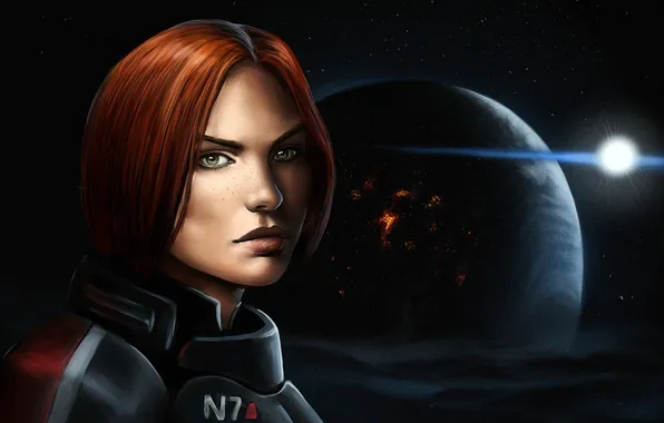 Look, woman, the game, art, Mass Effect, Shepard