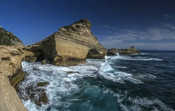 Sea, rocks, coast, France, France, Corsica, The Mediterranean sea, Mediterranean Sea