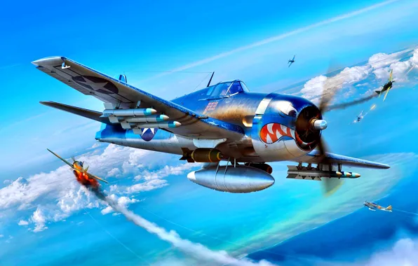 Picture F6F-3, The second World war, Rocket, High, Aircraft, Velocity, bombs, Pacific theater of operations