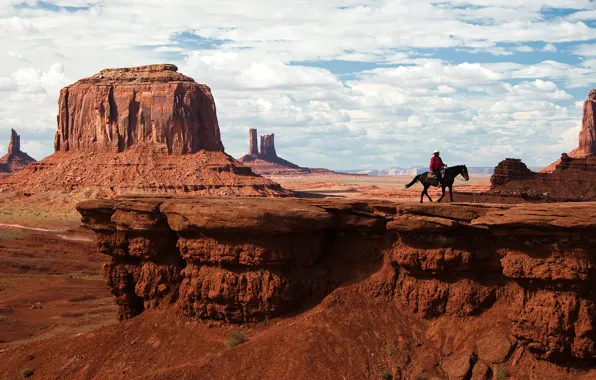 The sky, clouds, rocks, horse, AZ, Utah, cowboy, Indian