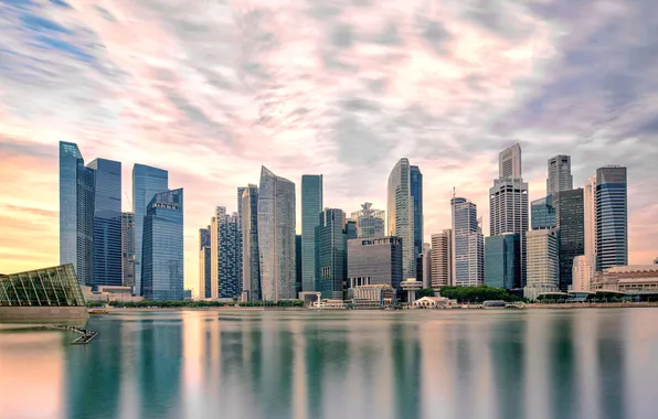 River, sky, sea, panorama, night, singapore, scene, reflection