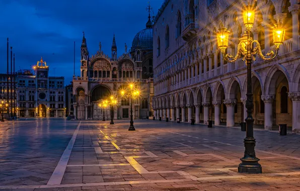 Picture building, home, area, lights, Italy, Venice, architecture, night city