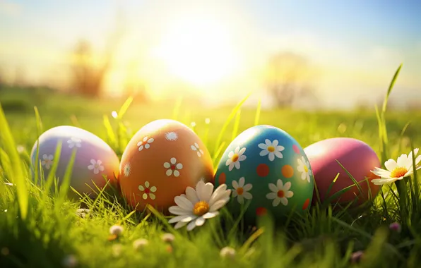 Flowers, eggs, spring, colorful, Easter, happy, flowers, spring