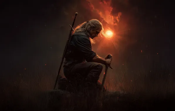Look, pose, weapons, sword, profile, the series, The Witcher, The Witcher