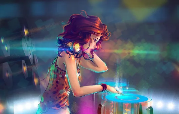 Girl, music, figure, headphones