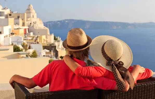 Sea, summer, stay, Santorini, pair, two