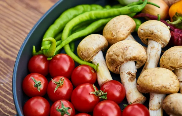 Mushrooms, pepper, vegetables, tomatoes, mushrooms, laid