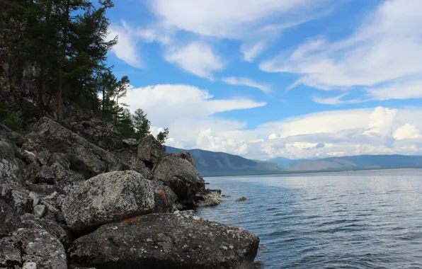 Mountains, stones, Lake, Baikal