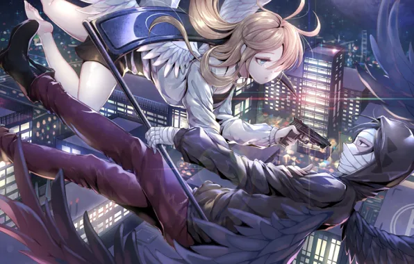 Girl, gun, braid, guy, two, Angel bloodshed, Satsuriku no Tenshi