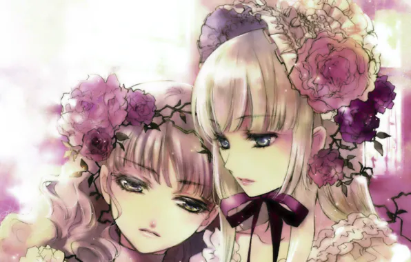 Flowers, Sisters, ruffles, headdress