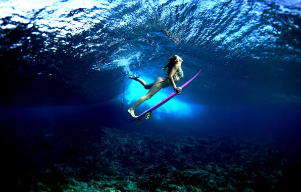 Water, girl, the ocean, sport, surfing, Board, surfing