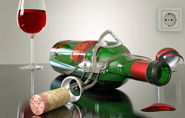 Picture glass, bottle, Wine, tube