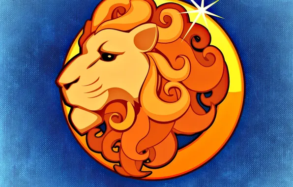 Yellow, figure, graphics, Leo, symbol, blue background, the signs of the zodiac, symbols