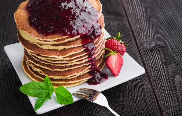 Picture berries, strawberry, pancakes, cakes, jam, pancakes