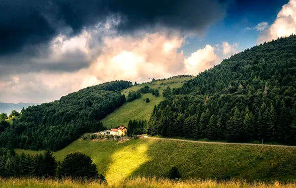 Forest, house, hill, beautiful, Bergamo, Colli di San Fermo