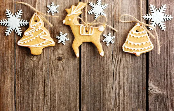 Snowflakes, New Year, cookies, Christmas, wood, Merry Christmas, Xmas, cookies