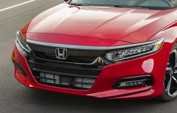 Red, Honda, Accord, sedan, 2018, the front part, four-door, 2.0T Sport