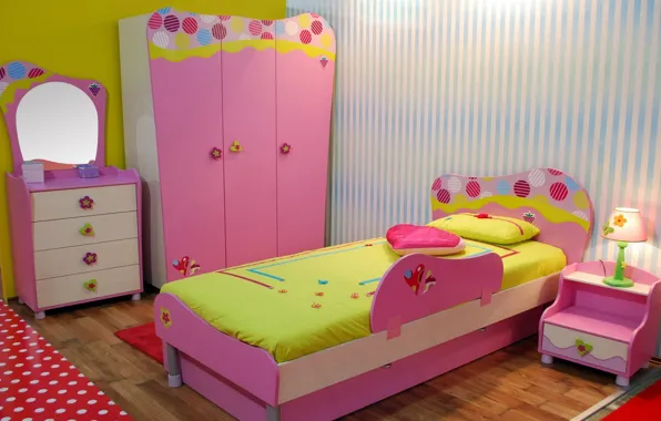 Design, room, lamp, bed, interior, mirror, pillow, children's