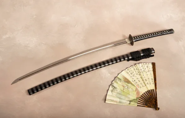Picture sword, katana, fan, sheath