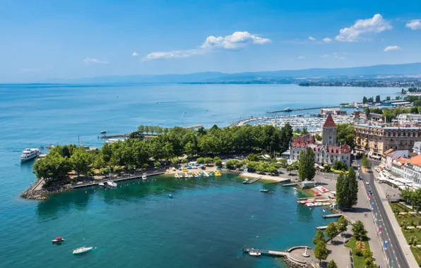 Lake, home, boats, Switzerland, Lausanne